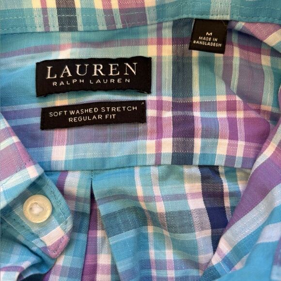 Ralph Lauren Plaid Button Down Shirt Stretch Regular Fit Men Medium NEW Blue - Picture 6 of 9